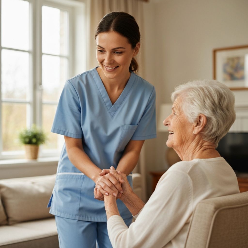Caring caregiver with elderly patient